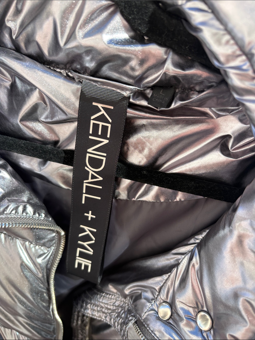 Kendall & Kylie Shiny Silver Metallic Puffer Coat — image 2 of 7
